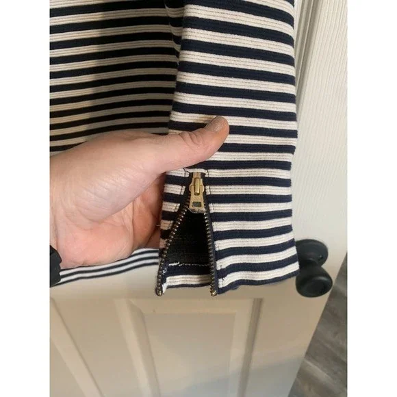 TALBOTS Stretch Cotton Womens Small Striped Boat Neck 3/4 Sleeve Black White - Picture 4 of 12